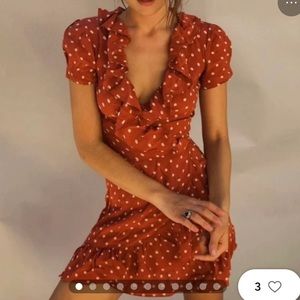 Realization par Valentina dress orange polka dot ruffle sz small